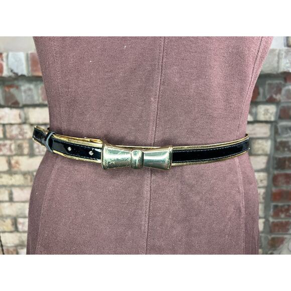 belt bow buckle black gold vegan leather - Picture 1 of 13